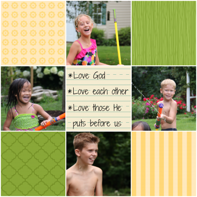 Water fight collage with words